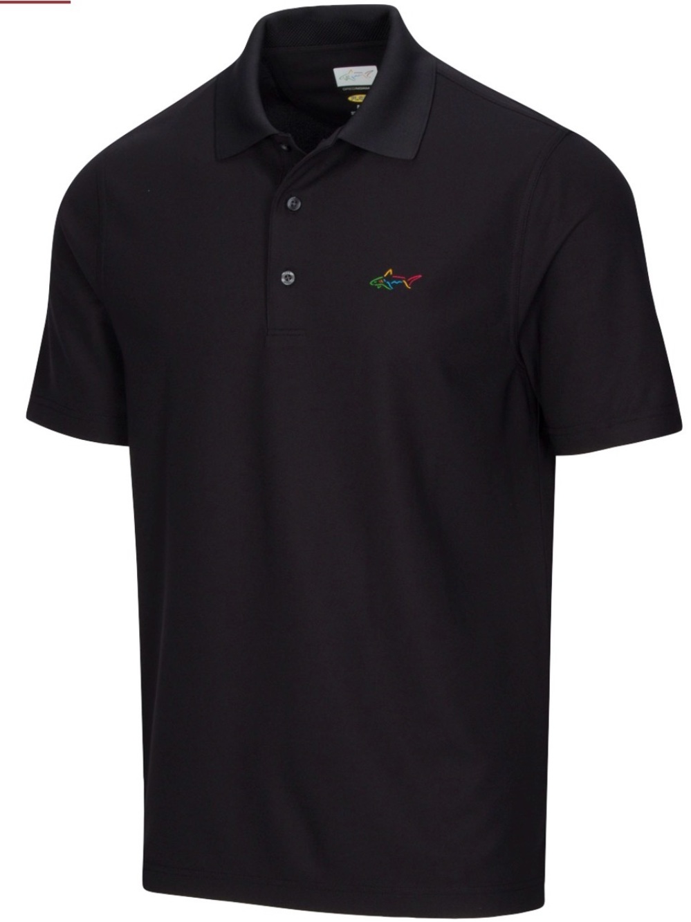 Greg Norman Collection Black Polo with Multicolor Shark Accent NWT